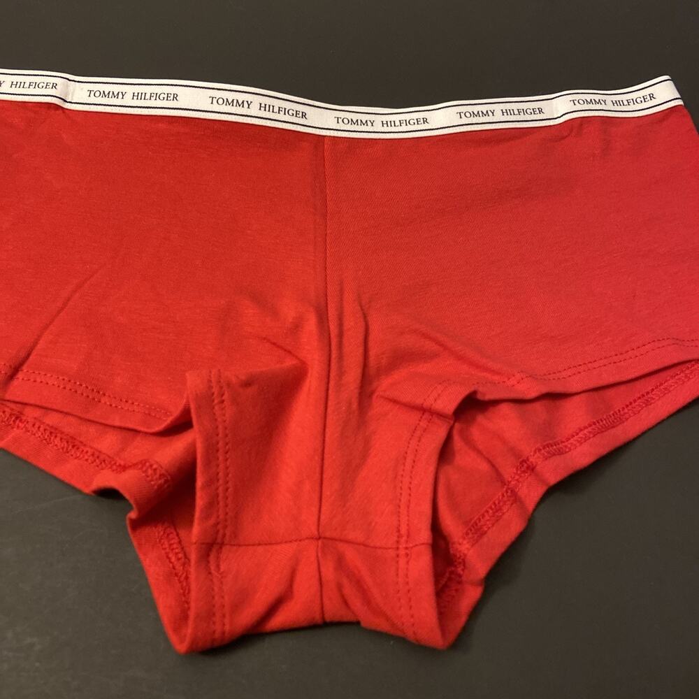 TOMMY HILFIGER COTTON BOYSHORT PANTIES FOR WOMEN / RED/ MEDIUM